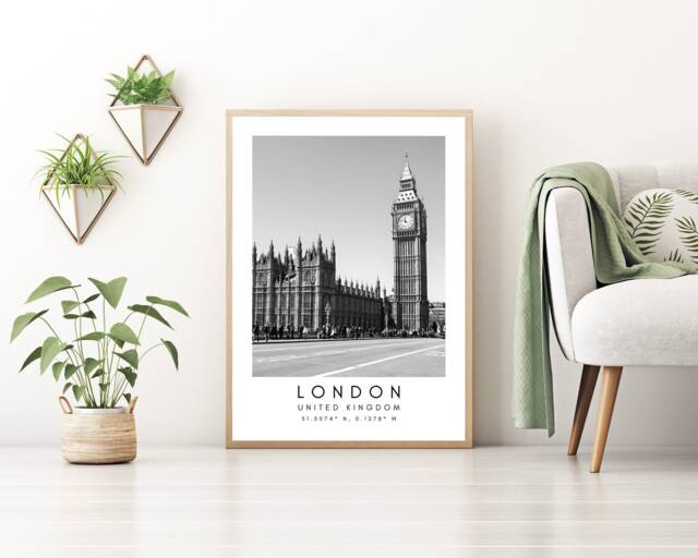 London Big Ben Print Black & White Cityscape Wall Art - image 1
