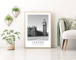 London Big Ben Print Black & White Cityscape Wall Art - thumbnail 1