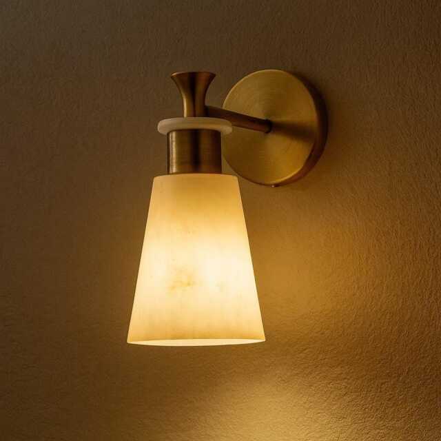 Mid Century Wall Sconce With Stone Shade , Handmade Alabaster Bathroom Vanity Light Marble Lamp Fixtures - image 1