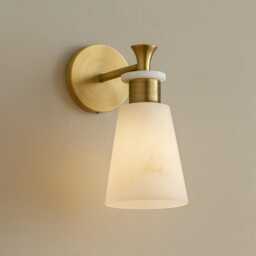 Mid Century Wall Sconce With Stone Shade , Handmade Alabaster Bathroom Vanity Light Marble Lamp Fixtures - thumbnail 3