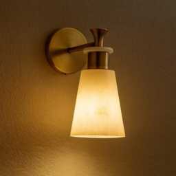 Mid Century Wall Sconce With Stone Shade , Handmade Alabaster Bathroom Vanity Light Marble Lamp Fixtures - thumbnail 2