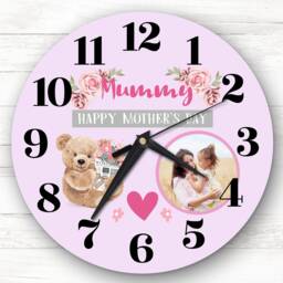 Mummy Mother's Day Gift Bear Photo Pink Personalised Clock - thumbnail 1