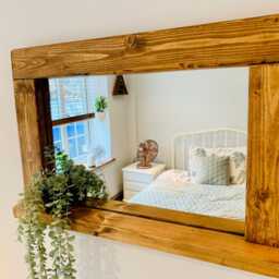 Handmade Solid Wood Mirror - Rustic Wall English Oak Wax Finish Farmhouse Home Decor - thumbnail 2