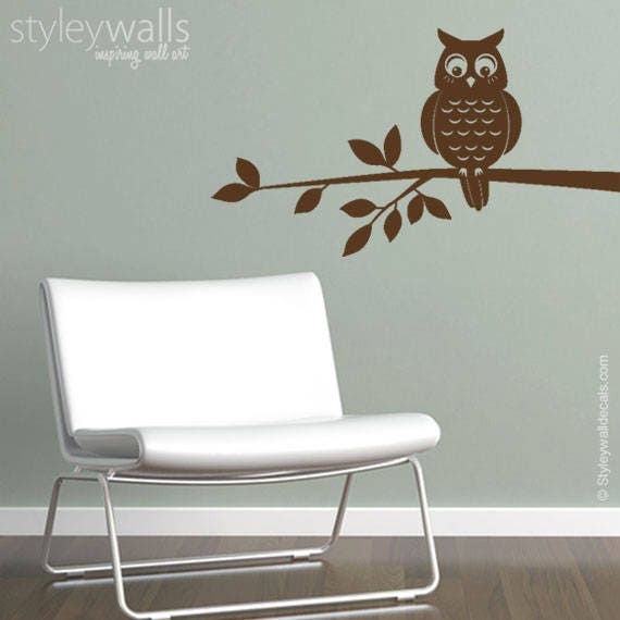 Owl Wall Decal, Sticker, On A Branch Vinyl Home Decor Kids Room Baby Nursery Boy Or Girl Decal - image 1
