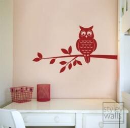 Owl Wall Decal, Sticker, On A Branch Vinyl Home Decor Kids Room Baby Nursery Boy Or Girl Decal - thumbnail 2