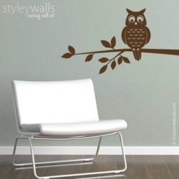 Owl Wall Decal, Sticker, On A Branch Vinyl Home Decor Kids Room Baby Nursery Boy Or Girl Decal - thumbnail 1