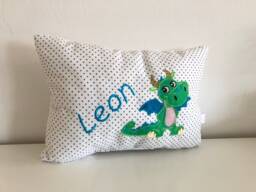 Personalized Pillow Dotted With Dragon 30 X 20 cm Gift For Birth Baptism Grey White - thumbnail 1