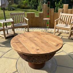 Rustic Wood Cover For Bbq, Grill Or Fire Pit - Reclaimed Garden Dining Coffee Table Conversion Made To Measure - thumbnail 1