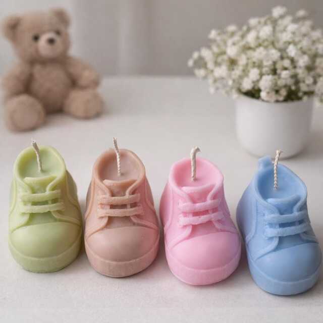 Handmade Soy Wax Baby Shoe Candle Favors Gender Reveal, Christening - image 1