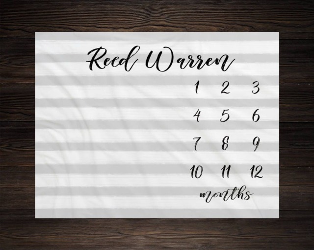 Boy Milestone Blanket Month Baby Growth Tracker Soft Fleece Shower Newborn Gift Watch Me Grow Gray Stripes - image 1