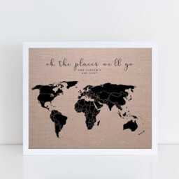 Oh The Places We'll Go World Pushpin Map Travel Of Wall Art 1st Anniversary Gift Home Decor Framed - thumbnail 2