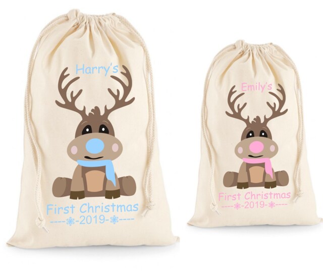 Personalised Baby 1St Christmas Sack Stocking First Bag , Xmas Boy & Girl - image 1