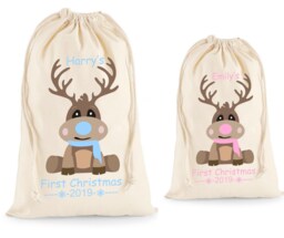 Personalised Baby 1St Christmas Sack Stocking First Bag , Xmas Boy & Girl - thumbnail 1