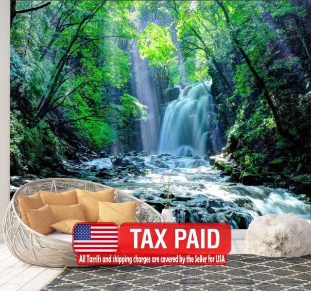 Waterfall Forest Wall Mural, Nature View Peel & Stick Wallpaper by Etsy ...