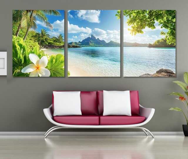 Extra Large Tropical Paradise Beach Panoramic Canvas Print, Wall Art, Ocean Framed & Ready To Hang - image 1