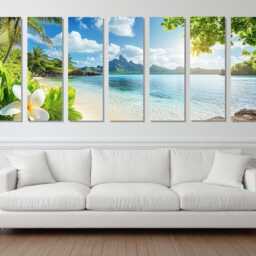 Extra Large Tropical Paradise Beach Panoramic Canvas Print, Wall Art, Ocean Framed & Ready To Hang - thumbnail 3