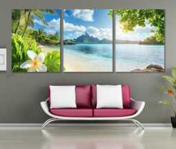 Extra Large Tropical Paradise Beach Panoramic Canvas Print, Wall Art, Ocean Framed & Ready To Hang - thumbnail 1