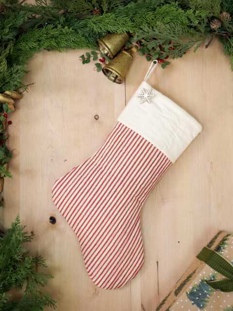 Personalized Quilted Christmas Stocking Red Ticking Farmhouse Decor - image 1