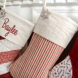 Personalized Quilted Christmas Stocking Red Ticking Farmhouse Decor - thumbnail 4