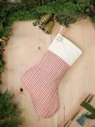 Personalized Quilted Christmas Stocking Red Ticking Farmhouse Decor - thumbnail 1