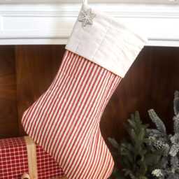 Personalized Quilted Christmas Stocking Red Ticking Farmhouse Decor - thumbnail 2