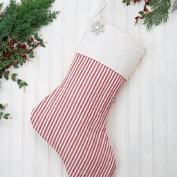 Personalized Quilted Christmas Stocking Red Ticking Farmhouse Decor - thumbnail 3
