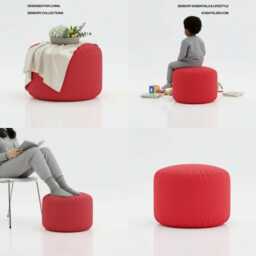 Pouffe Footstools Red Bean Bag Ottoman Style Round Polyester Footstool Pouf - Water Resistant - thumbnail 3