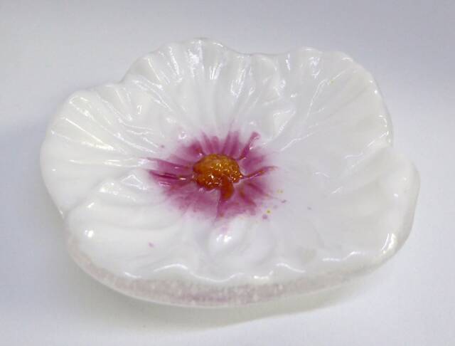 Pink & White Fused Glass Hibiscus Dish By Bprdesigns - image 1