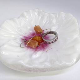 Pink & White Fused Glass Hibiscus Dish By Bprdesigns - thumbnail 3