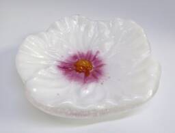 Pink & White Fused Glass Hibiscus Dish By Bprdesigns - thumbnail 1