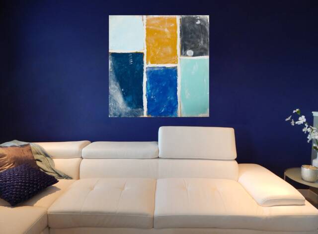 Grungy Blue Abstract Painting, Canvas Wall Art, Modern Art, Square Art - Mdrn Home - image 1