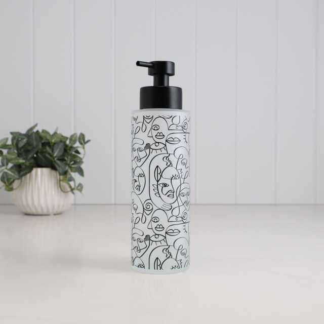 500Ml Frosted Glass Soap Dispenser With Black Line Art Wrap, Modern Reusable Bottle For Bathroom Styling Or Sustainable Home Gift - image 1