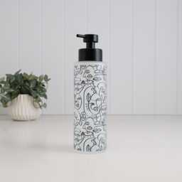 500Ml Frosted Glass Soap Dispenser With Black Line Art Wrap, Modern Reusable Bottle For Bathroom Styling Or Sustainable Home Gift - thumbnail 1