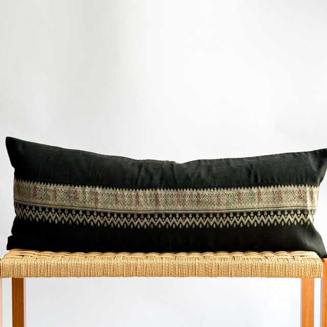 Vintage Hmong Hemp Pillow Handwoven Tribal Textile, Navy Batik - image 1
