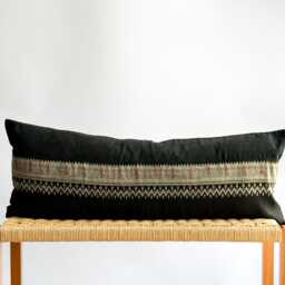 Vintage Hmong Hemp Pillow Handwoven Tribal Textile, Navy Batik - thumbnail 1