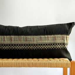 Vintage Hmong Hemp Pillow Handwoven Tribal Textile, Navy Batik - thumbnail 2