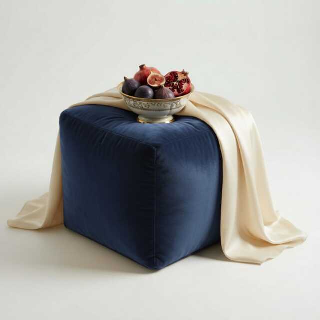 Bean Bag Pouffe Footstools Cube Navy Velvet Sqaure Ottoman Style Footstool Pouf - image 1