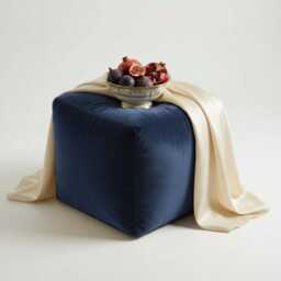 Bean Bag Pouffe Footstools Cube Navy Velvet Sqaure Ottoman Style Footstool Pouf
