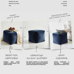 Bean Bag Pouffe Footstools Cube Navy Velvet Sqaure Ottoman Style Footstool Pouf - thumbnail 3