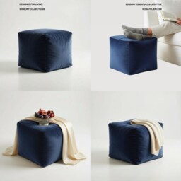 Bean Bag Pouffe Footstools Cube Navy Velvet Sqaure Ottoman Style Footstool Pouf - thumbnail 2