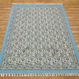 Handmade Blue & Gray Block Printed Cotton Rug Livng Room Area Carpet Stair Runner Custom - thumbnail 2