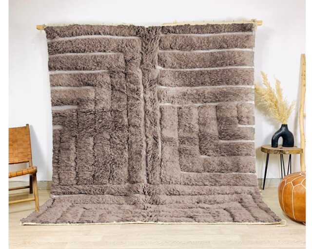 Hand-Tufted Dark Gray Moroccan Rug, Plush Berber Shag Wool Carpet With Modern Geometric Pattern, Custom Luxurious Area Rug - image 1