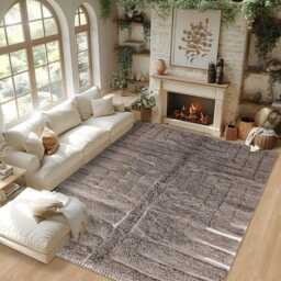 Hand-Tufted Dark Gray Moroccan Rug, Plush Berber Shag Wool Carpet With Modern Geometric Pattern, Custom Luxurious Area Rug - thumbnail 3
