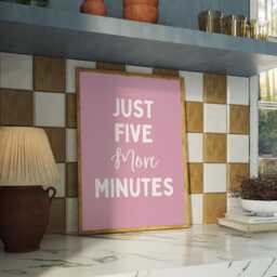 Just Five More Minutes Wall Print, Pink Bedroom Poster, Cute Girls Room Funny Art, Cozy Sleep Decor, Lovers Print - thumbnail 3