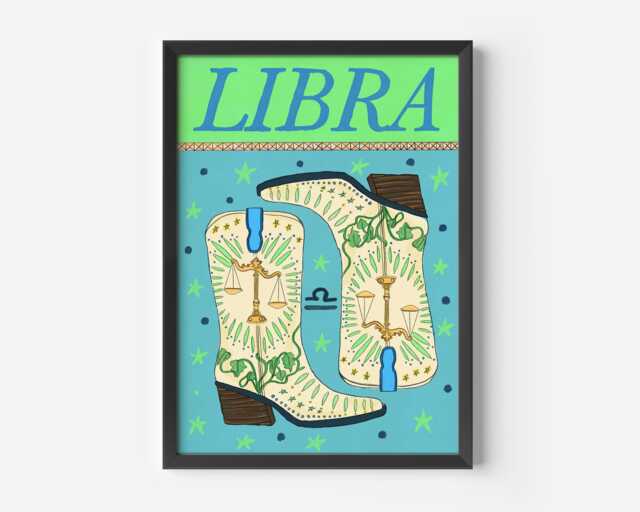 Libra Cowgirl Boot Print Western Zodiac Art - image 1