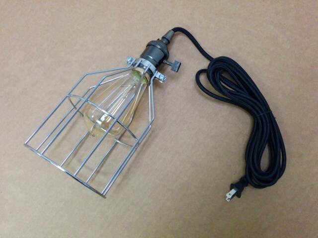 Vintage Style Brass Pendant Lampholder Socket W/12 Ft Black 2-Wire Round Cord & Plug, Edison Light Bulb, Silver Metal Cage, Free Us Shipping - image 1