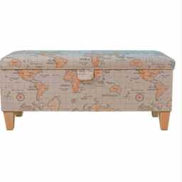 Storage Bench Stool in Maps Multi 100% Cotton Fabric - British Made - thumbnail 3