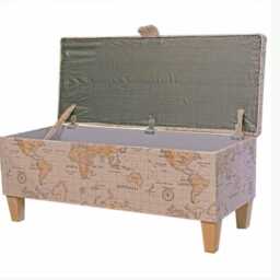 Storage Bench Stool in Maps Multi 100% Cotton Fabric - British Made - thumbnail 2