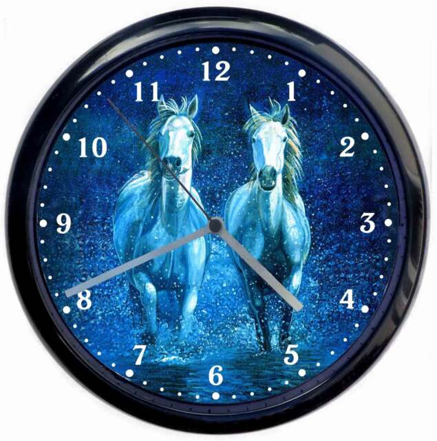 White Horse Large Black Wall Clock