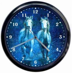 White Horse Large Black Wall Clock
